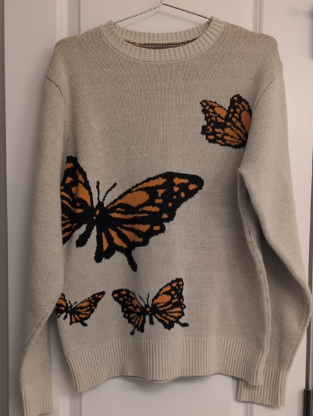 PacSun Cream Sweater with Orange & Black Butterfly